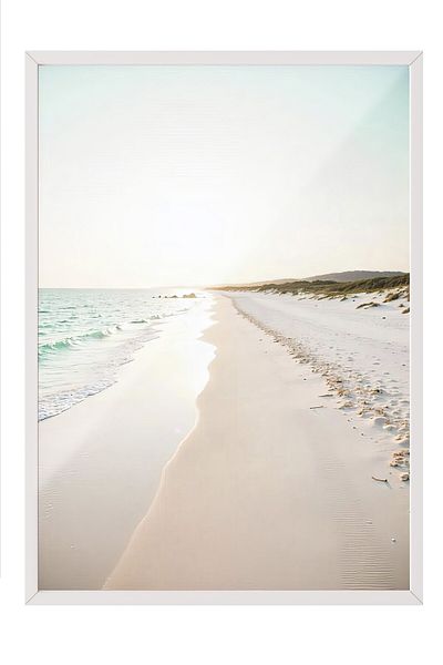 Postifull White Framed Painting, Beach Landscape, Photo, Blue Color Poster, 2025 Summer Selection, No:109745