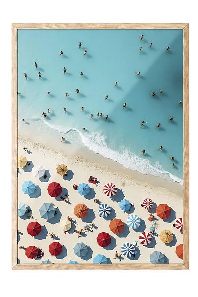 Postifull Wooden Framed Poster Painting, People on the Beach, Photo, Blue Color Poster, 2025 Summer Selection, No:10