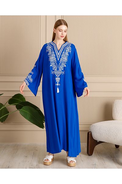 EL jadida Rochie lungă din viscoză cu mâneci brodate pentru damă Saks Blue