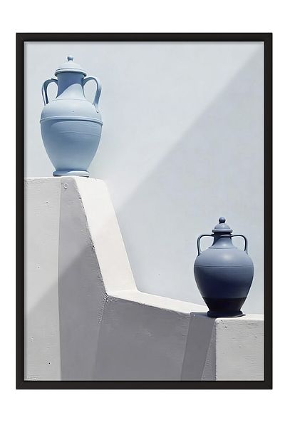 Postifull Black Framed Painting, Two Blue Flower Pots, Photo, Blue Color Poster, 2025 Summer Selection, No:109707