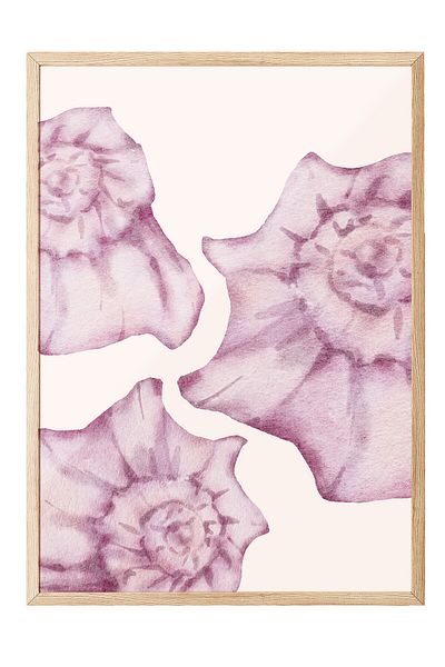 Postifull Wooden Framed Painting, Flowers, Watercolor, Botanical, Pastel Tones, Pink Color Poster, 2025 Summer Se