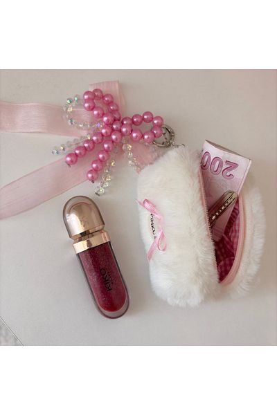 PİNKUE Pinkue Crystal Charm & Fur Airpods/Wallet Set