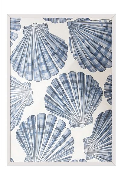 Postifull White Framed Poster, Seashells, Illustration, Blue Color Poster, 2025 Summer Selection, No:109677