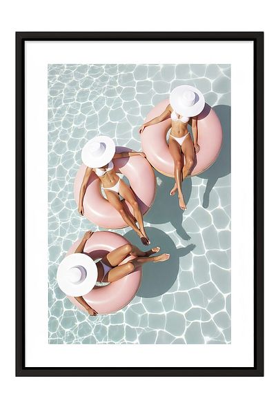 Postifull Black Framed Painting, Three Women Sunbathing, Photo, Blue Color Poster, 2025 Summer Selection, No:10973