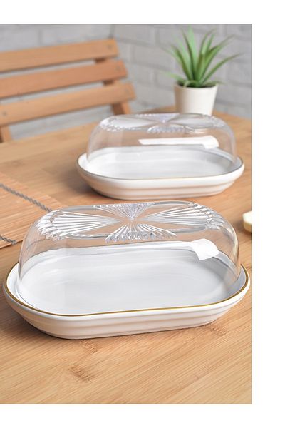 ŞURA MUTFAK 2Pcs 4 Pieces Ceramic Butter Bowl Cheese Butter Breakfast Storage & Presentation Container