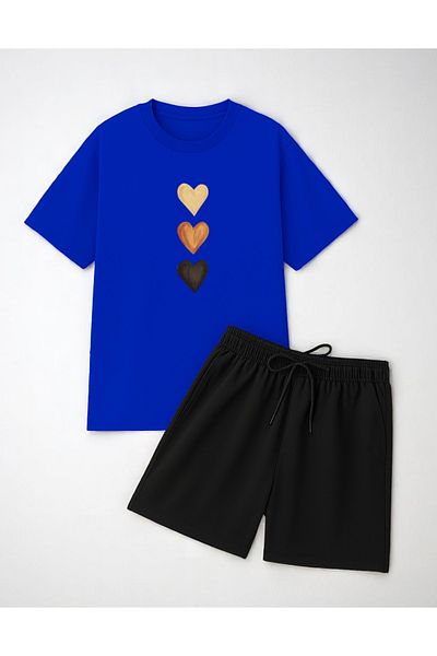 uyguntarz Unisex 3 Heart Printed Design Shorts Set