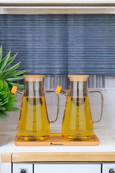 LOVER'S KİTCHEN aradığınız herşey Bamboo Lid Vacuum Borosilicate Set of 3 Glass Oil Vinegar Bowl Bamboo Bottom