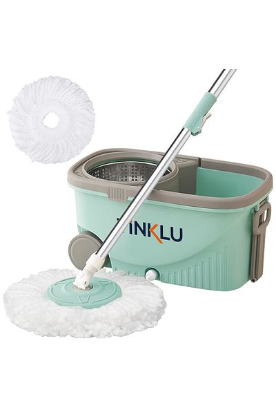 Tinklu Rotating Mop With Bucket, Cleaning Set With 2 Microfiber Refills, 360° Rotating Mop, Tinklu, Green
