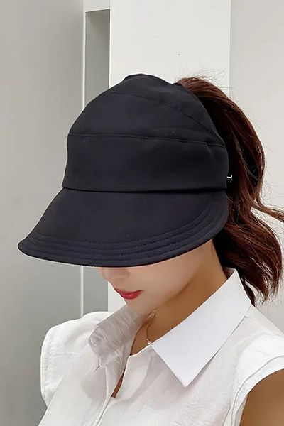 Trade Bazaar 1 Pc-Adjustable Ponytail Sun Hat for Women – Foldable, Breathable, Black