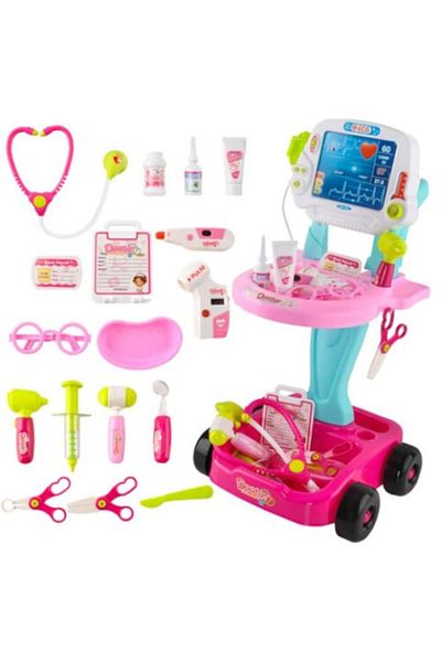 OEM Set de Joaca pentru copii EKG, 18 piese, stetoscop, termometru, seringa, pulsoximetru, 60 cm inaltim