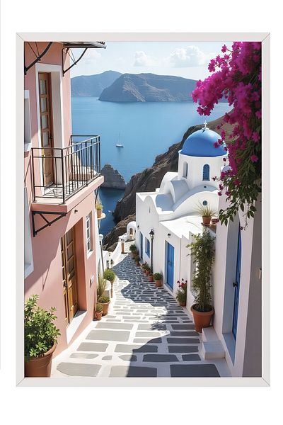 Postifull White Framed Poster, Landscape, Photo, Blue Color Poster, 2025 Summer Selection, No:109557