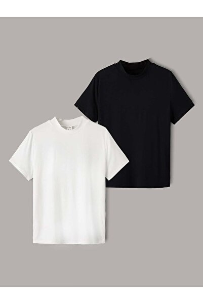 JustBS Κανονικό T-Shirt με λαιμόκοψη ποδηλάτου, χωρίς στάμπα, σε συσκευασία 2...