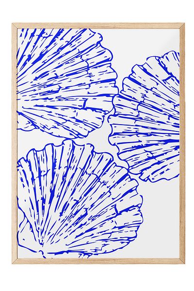 Postifull Wooden Framed Painting, Shells, Illustration, Blue, White Color Poster, 2025 Summer Selection, No:109835