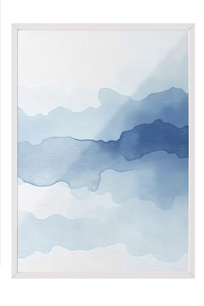 Postifull White Framed Poster, Abstract Waves, Illustration, Blue Color Poster, 2025 Summer Selection, No:109669