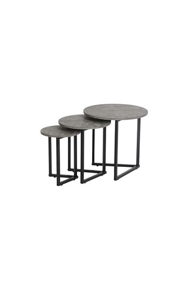 mr-everything A set of serving tables with an attractive, modern design, combining a concrete-like grey surface with a black metal frame.
