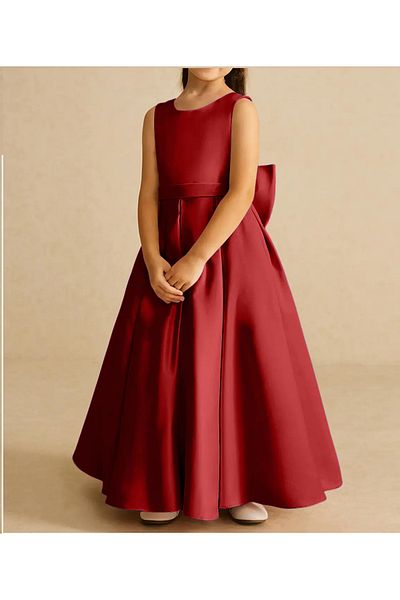 NSMLİFE Girls Kids A-Line Pleated Plain Satin Long Dress Graduation Birthday Prom Dress