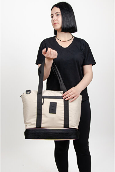 KAFF Beige Shoulder Strap Waterproof Fabric Large Volume Women's Hand and Shoulder Bag -2004