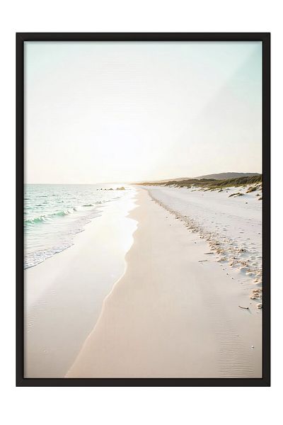 Postifull Black Framed Painting, Beach Landscape, Photo, Blue Color Poster, 2025 Summer Selection, No:109745