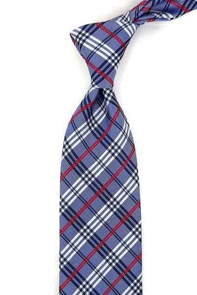 Kravatkolik Classic Tie with Blue Plaid Pattern Handkerchief Kk13196
