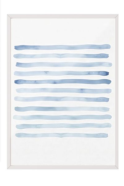 Postifull White Framed Poster, Blue Lines, Illustration, Blue Color Poster, 2025 Summer Selection, No:109680