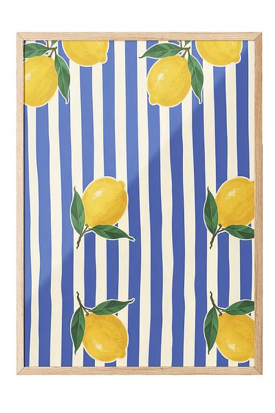Postifull Wooden Framed Poster, Lemons, Illustration, Yellow Color Poster, Summer Selection 2025, No:109540