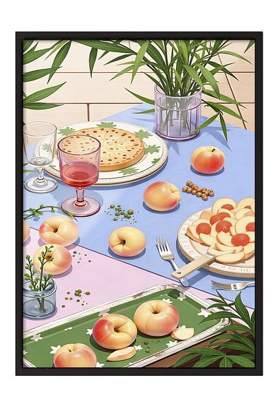 Postifull Black Framed Painting, Picnic, Illustration, Maximalist, Yellow Color Poster, 2025 Summer Selection, No:1097