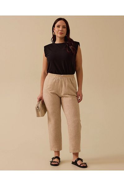 Gala-Xi Plus Size Elastic Waist Linen Look Trousers