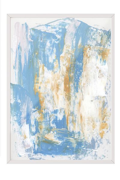 Postifull White Framed Painting, Abstract, Colors, Acrylic Painting, Expressionist, Blue, Earth Tones Color Poste
