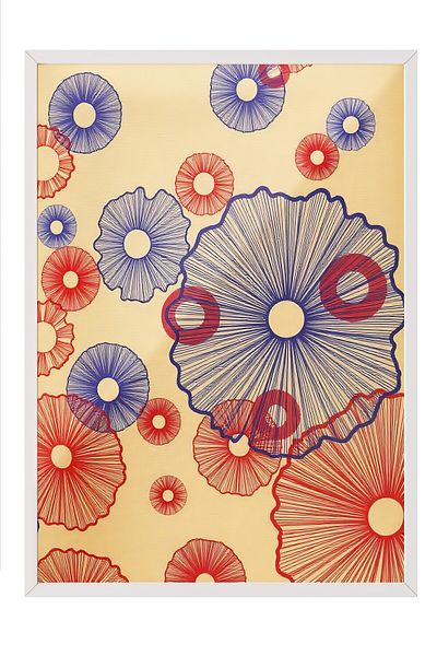 Postifull White Framed Painting, Abstract Flower, Illustration, Red Color Poster, 2025 Summer Selection, No:109736