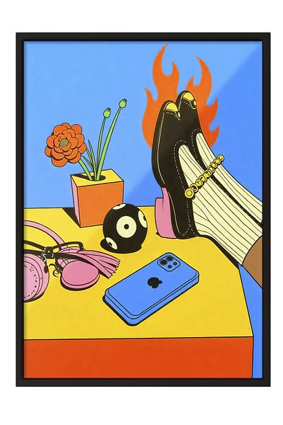 Postifull Black Framed Painting, Cool Shoes, Illustration, Maximalist, Red Color Poster, 2025 Summer S