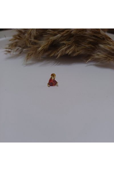 Canım kendim Heart Red Stone Gold Color Tragus (One Piece)