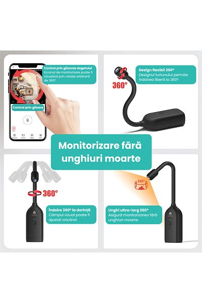 Spionescu Flexible 360° WI-FI camera, QJ700, human detection, two-way audio, cloud storage, 2000 mAh battery