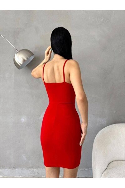 Modafeminen Thin Strap Pearl Detail Mini Dress Red 582556