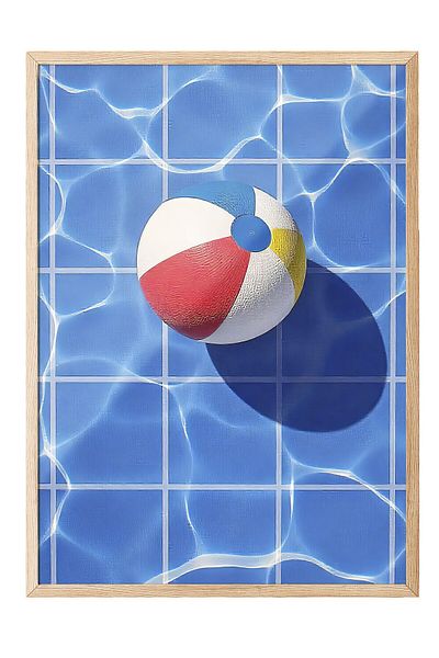 Postifull Wooden Framed Poster Painting, Ball in the Pool, Photo, Blue Color Poster, 2025 Summer Selection, No:109481