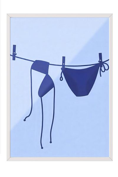 Postifull White Framed Painting, Bikinis, Illustration, Blue Color Poster, 2025 Summer Selection, No:109734