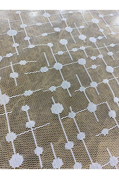 METERİAL Geometric Patterned White Tulle Fabric – 130 cm Width, Transparent and Modern