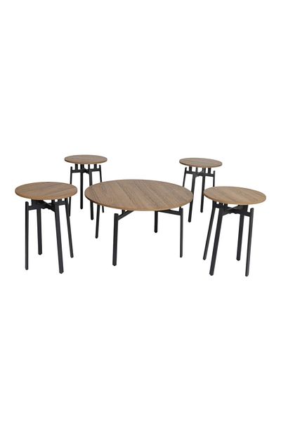 mr-everything Coffee table set with 4 serving pieces in a simple, modern design, combining light wood and black metal.