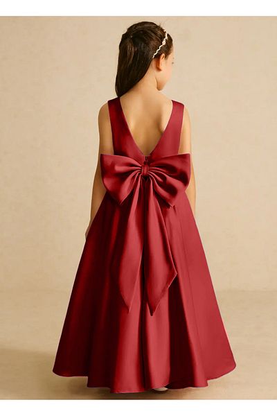 NSMLİFE Girls Kids A-Line Pleated Plain Satin Long Dress Graduation Birthday Prom Dress