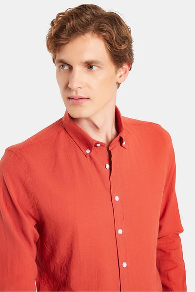 Tudors Ανδρικό πουκάμισο με λεπτή εφαρμογή Slim Fit 100% βαμβακερό λινό με κουμπιά πέτο