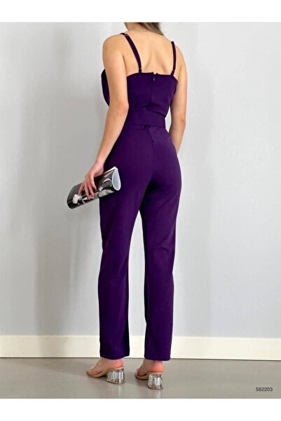 Modafeminen Imported Crepe Fabric Belted Jumpsuit Purple 582203