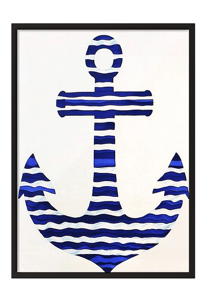 Postifull Black Framed Painting, Anchor, Flat Illustration, Minimalist, Blue, White Color Poster, 2025 Summer Selection