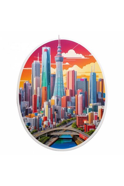 INOVATIX Set de 8 autocolante cu orașul Tokyo, INOVATIX®. 6 cm