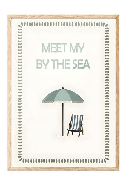 Postifull Wooden Framed Poster, Seaside Meeting, Illustration, Blue Color Poster, 2025 Summer Selection, N