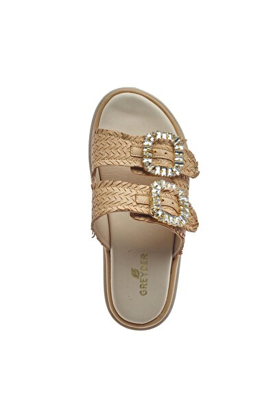 Greyder 59240 Caramel Hakiki Deri Kadın Terlik
