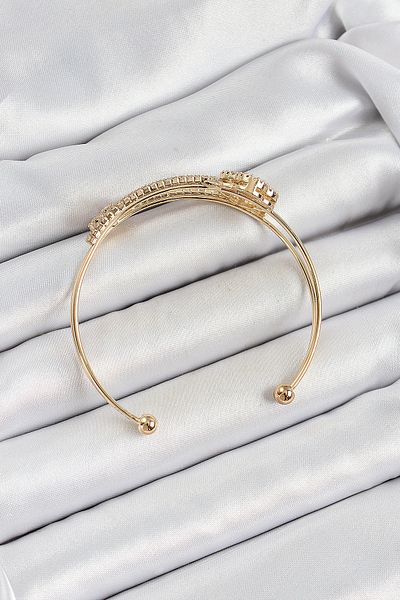 NEZADE STORE Brass Gold Color Zircon Stone Clover Model 2-Piece Women's Bracelet