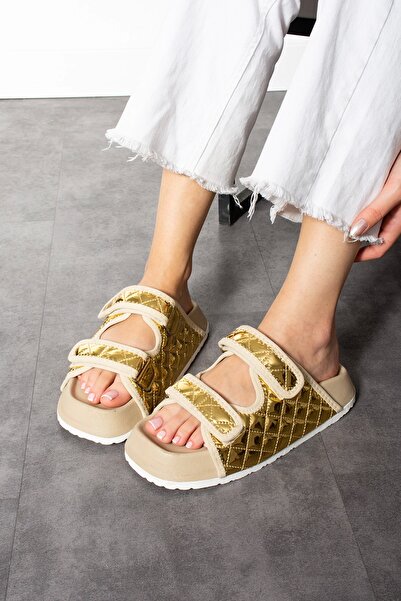 Sivarro Златни дамски пантофи с велкро – ортопедични, стилни, с неплъзгаща се подметка