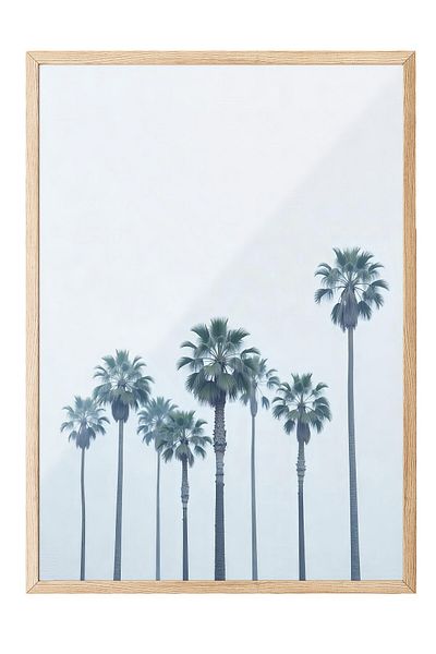 Postifull Wooden Framed Poster, Palm Trees, Illustration, Blue Color Poster, 2025 Summer Selection, No:10967