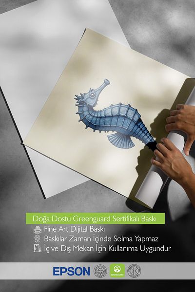 Postifull Wooden Framed Poster, Seahorse, Illustration, Blue Color Poster, 2025 Summer Selection, No:109578
