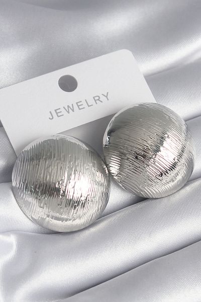 Toptan Bulurum Brass Silver Color Processing Detail Circle Model Women's Earrings