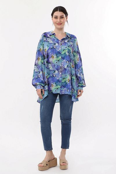 Butik Ayseba Boutique Ayseba Women's Silk Viscosa Patterned Large Size Shirt